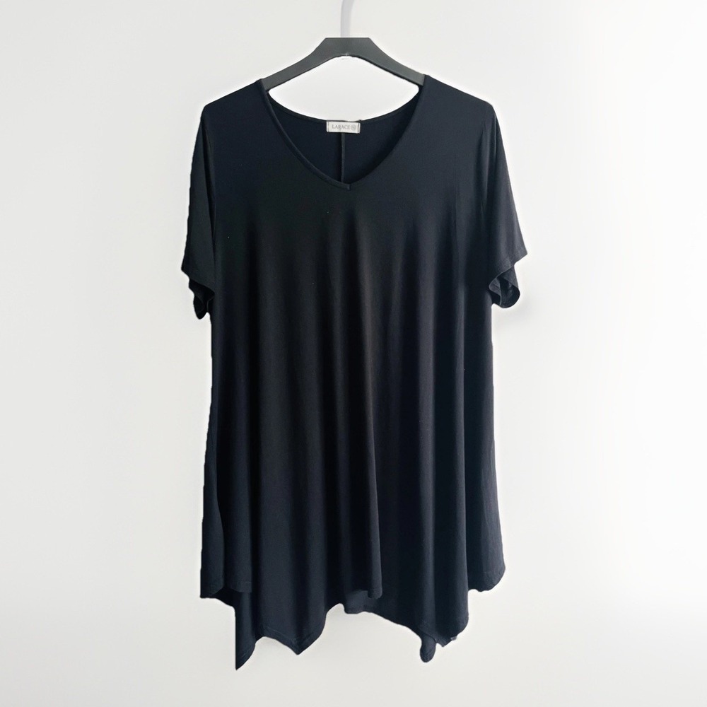 LARACE Shirt Womens 3X Black Jersey V Neck Short Sleeve Tunic Top Relaxed Fit